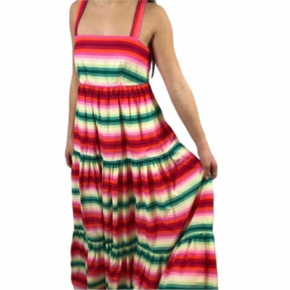 J Crew Rainbow Striped Tiered Maxi Dress| Size 4 - Picture 6 of 9